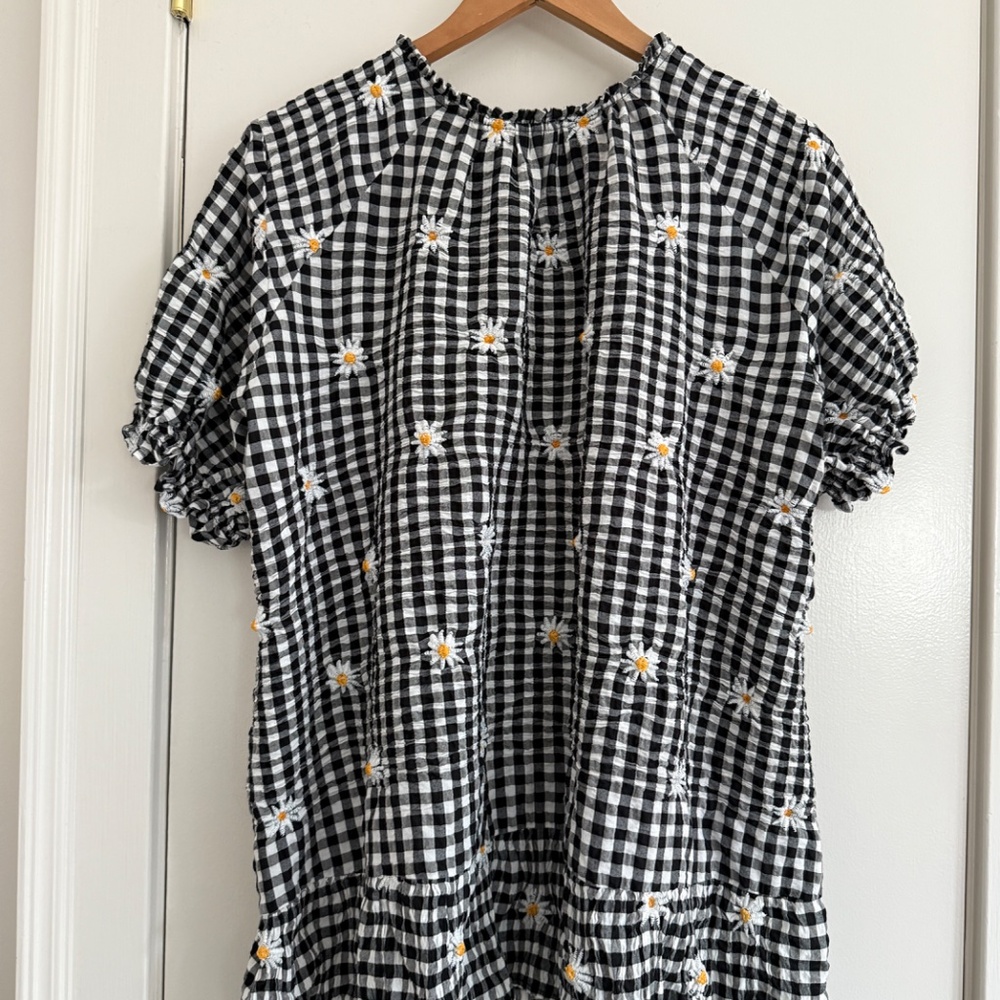Zara Daisy Embroidered Checkered Tunic Dress with Ties XL - Picture 6 of 8